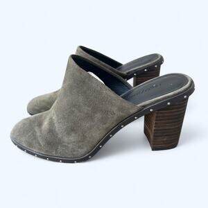 Rebecca Minkoff Green Suede Block Heel Studded Mule Shoe Women's size 6.5 M Fall